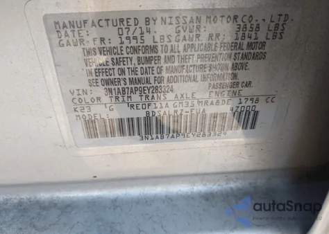 2014 Nissan Sentra Sr z USA, uszkodzony, nr VIN 3N1AB7AP9EY283324